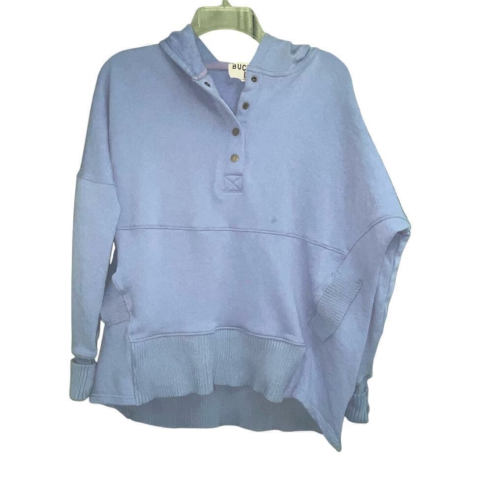 Bucket List Size Small Washed French Terry Hoodie Oversized Light Blue